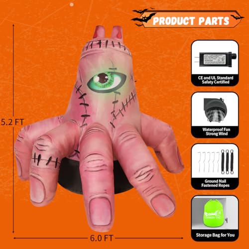 Halloween Inflatable Hand Decoration with LEDs - 6 FT Outdoor Yard Decor - Skin Variation