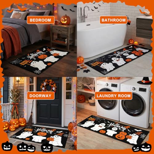 Halloween Ghost and Pumpkin Non-Slip Kitchen Rugs Set of 2 - 17x29 & 17x47 Inches