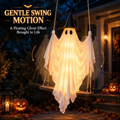 5FT Outdoor Swirling Ghost Halloween Decor with Hat & Remote Control - Sibling Variation 2