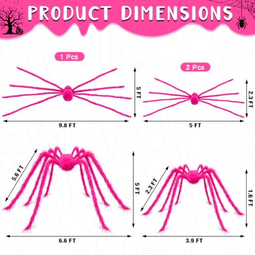 Pink Halloween Giant Spider Decorations Set - 10 Ft & 5 Ft Spiders for Indoor Outdoor Decor