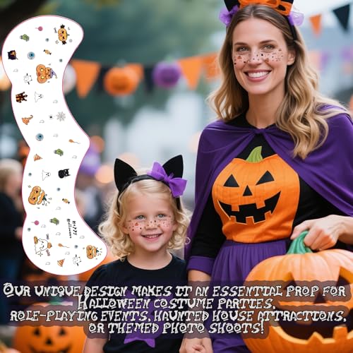 Halloween Temporary Fake Tattoo Sticker Kit - Colorful Cute Pumpkin Design - 8 Sheets