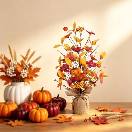 18-Inch Fall Table Tree Decor for Autumn Thanksgiving Home Decorations - Orange/Yellow
