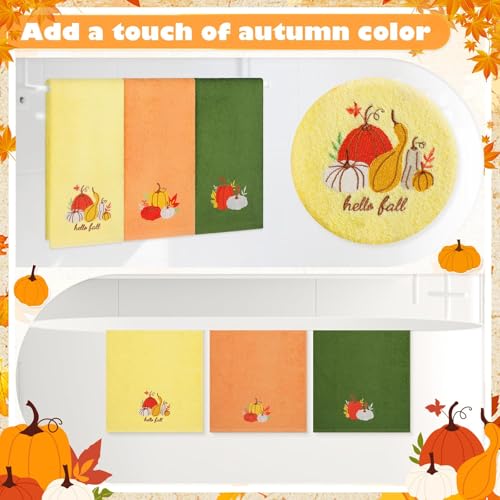 Autumn Thanksgiving Pumpkin Hand Towels Set of 3 - Cotton Kitchen & Bathroom Decor