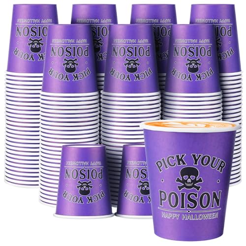 Halloween Paper Cups Bulk - 100 Pcs Pick Your Poison Skull Design for Parties