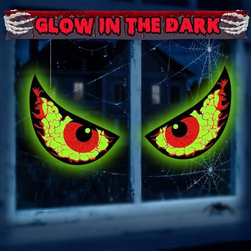 Halloween Window Decorations - Glowing Eyes, Reusable Solar Light-Up, Waterproof, Indoor & Outdoor - Style C