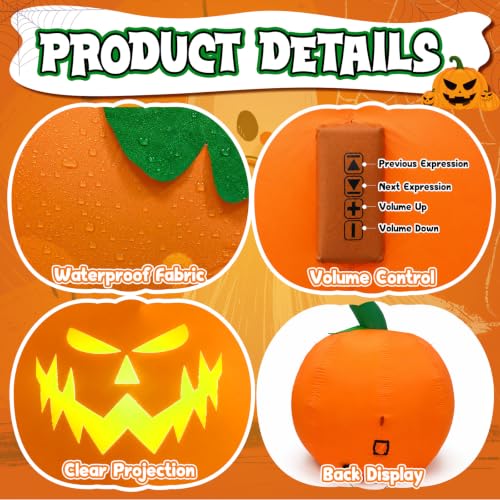 5FT Halloween Inflatable Pumpkin with Projector Face and Music - Outdoor Decoration - Variation: Projector Face & Music Pumpkin