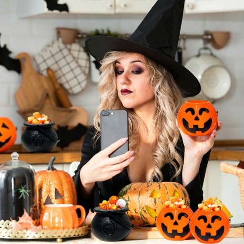 Mini Halloween Pumpkin Buckets Set - 36 Black and Orange Portable Candy Baskets