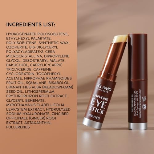 VELAMO ADVANCED Caffeine Eye Stick: Energizing & Hydrating Under Eye Balm for Dark Circles & Puffiness - Travel Essentials, Portable & Perfect for On-the-go Use, 0.1 OZ/3g