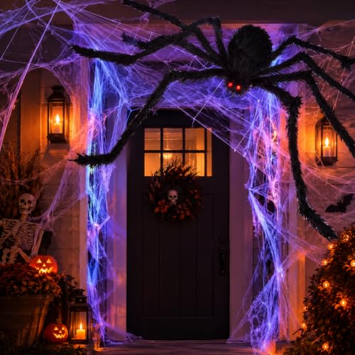 Halloween Giant Spider with Web - 59-Inch Furry Spooky Decor Set