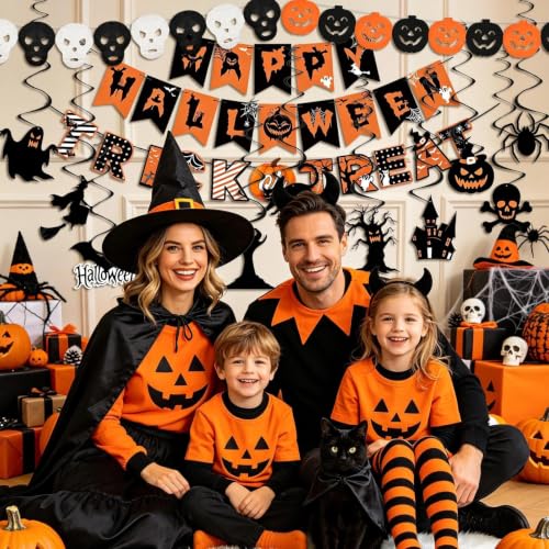 Halloween Party Decorations Set with Banners and Hanging Swirls