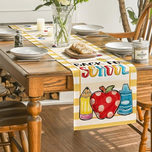 School Spirit Pencils Table Runner - First Day of School Classroom Decor 13x72 Inch