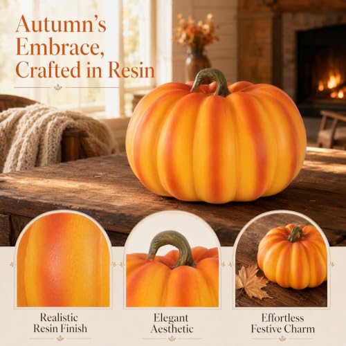 Artificial Pumpkin Decoration - Realistic Resin Fall Halloween Thanksgiving Ornament 19x14cm