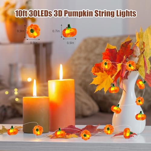 3D Pumpkin String Lights 10Ft Halloween Decorations LED Battery Operated Orange