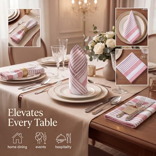Garnet Red Stripes Cloth Napkins 20x20 inches Set of 12 - Cotton Table Linens