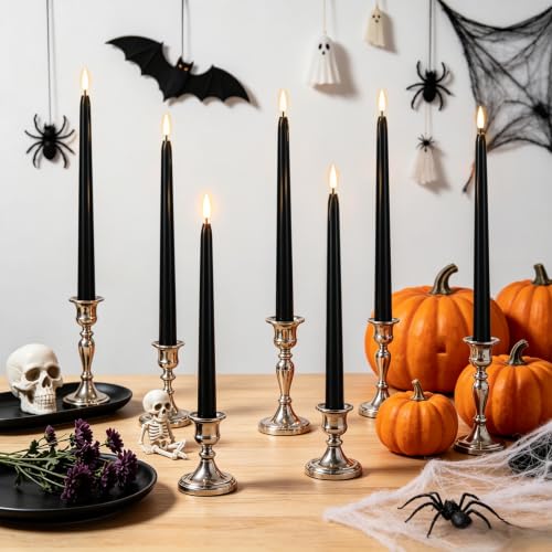 Wondise 10-Pack Black Flameless Taper Candles with Remote & Timer for Halloween Decor
