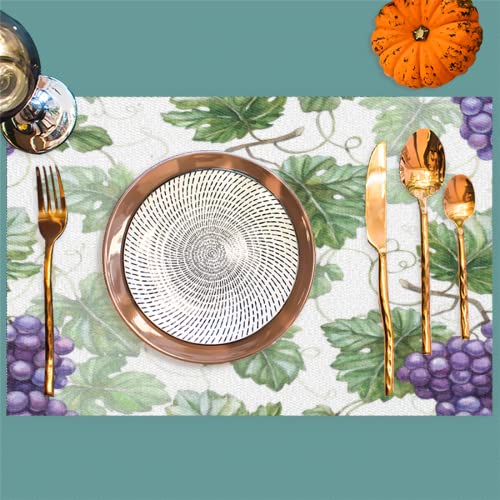 Purple Grape Placemats Set of 6 Heat Resistant Vinyl Table Mats for Kitchen Dining