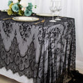 Black Lace Tablecloth 60x120 Inches Rectangular Wrinkle-Free Floral Overlay - Variation 005-Black