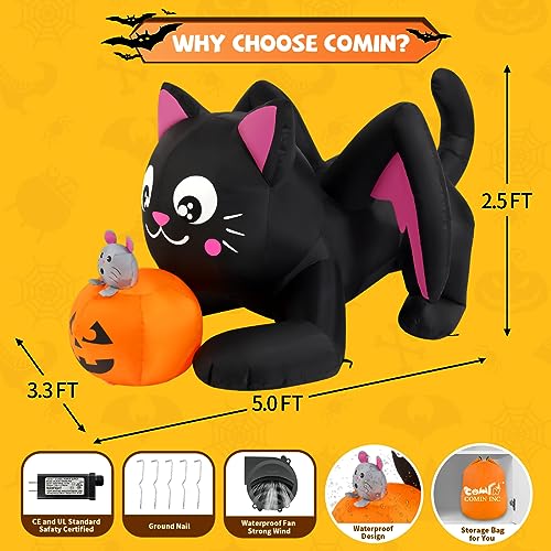 Halloween Black Cat Inflatable Decoration with LED Lights - Outdoor Yard Decor