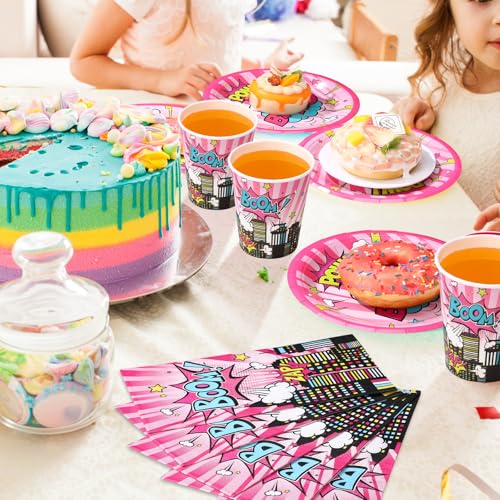Hero Girl Birthday Party Supplies - Black and Pink Theme, Serves 50 Guests