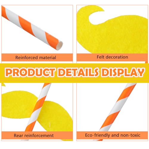 50 Pcs Fun Mustache Straws Bulk Orange White Striped Paper Drinking Straws