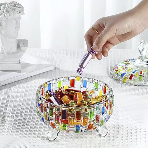 Colorful Hand-Painted Crystal Candy Jar with Lid - 24 oz, Christmas Decor