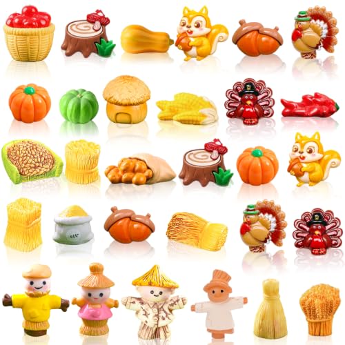 Thanksgiving Mini Resin Figurines Set - 30 Pieces Autumn Fall Decor