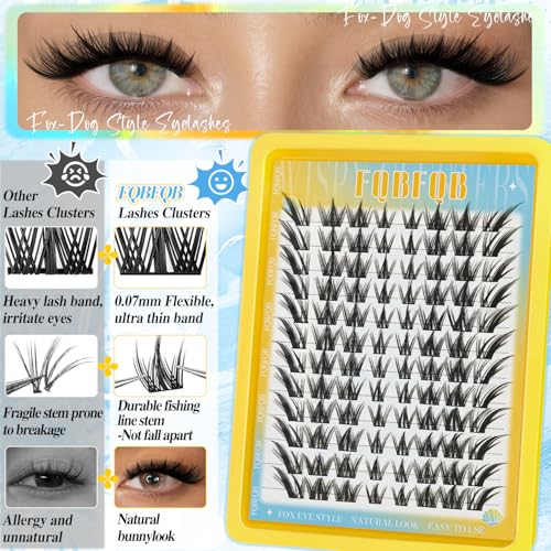 Eyelash Clusters Kit with Glue, Tweezers & Brush - Fox Eye & Manga Style DIY Lashes