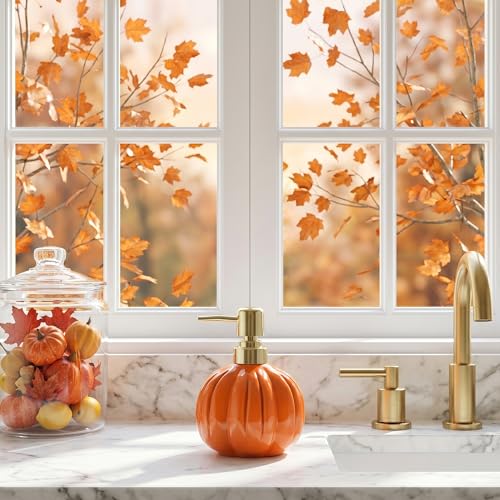 Halloween Pumpkin Soap Dispenser - Orange Ceramic Refillable Liquid Pump Bottle - Fall Decor
