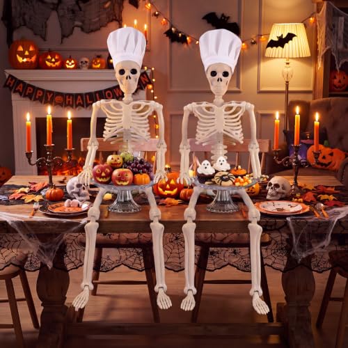 Chef Skeleton Halloween Candy Bowl Set - 35 Inch Spooky Skeleton Serving Dish with Chef Hats