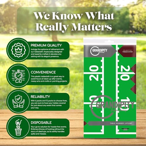 Football Field Tablecloth 54 x 108 Inches - 12 Pack Disposable Rectangular Table Cover for Parties