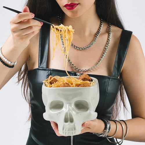 Food Safe Ceramic Skull Bowl - 500ml Halloween Candy & Serving Dish - Skeleton Head Decor