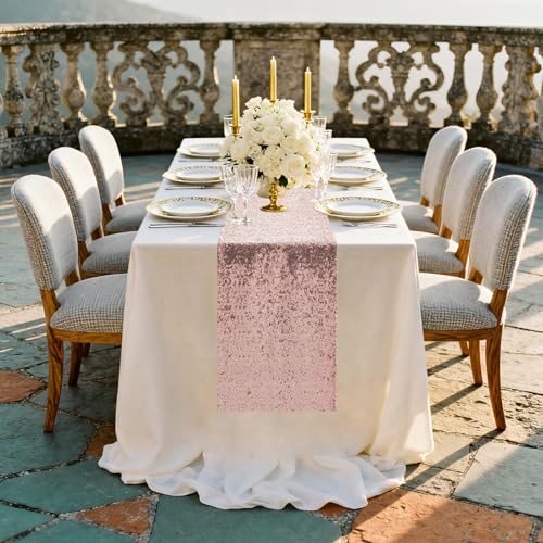 Rose Gold Table Runners 10 Pcs - Sequin Party Decor for Weddings & Events