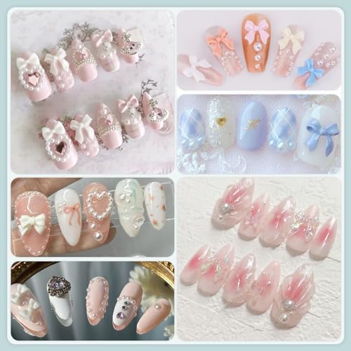 600 Pcs Nail Charms Set with Bow, Heart, Moon & Pearls - 8 Colors, Model 11