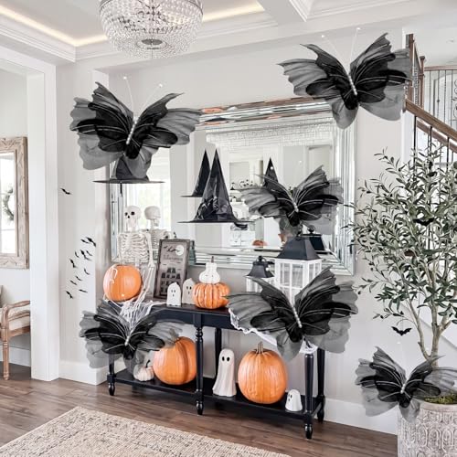 Black Butterfly Decorations Set - 6 Large 3D Silk Wall Decor, Halloween Gothic Theme, Variation of THIS listing