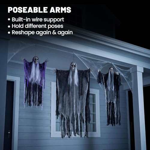 3 Pack Halloween Hanging Ghost Decorations - Poseable Grim Reaper for