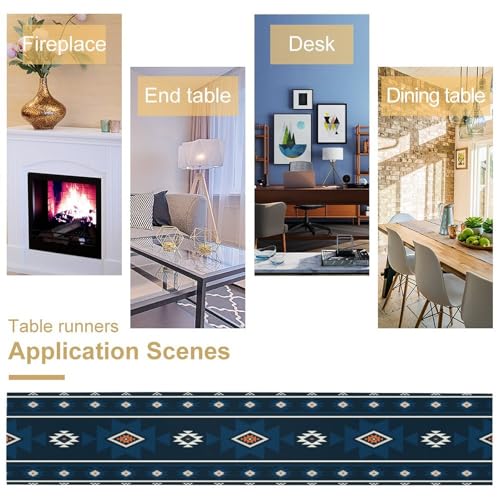 13x36in Dark Blue Boho Tribal Table Runner - Native American Ethnic Decor