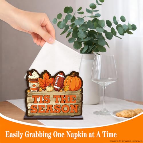 Fall Pumpkin Napkin Holder - Rustic Wood Tis The Season Decoration (Variation C)
