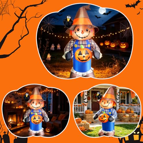 5FT Outdoor Halloween Inflatable Scarecrow with LED Lights for Garden & Yard Decor