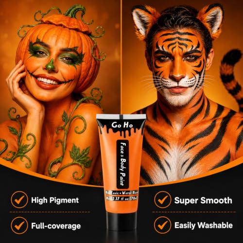 Washable Orange Face & Body Paint for Halloween - 2.37oz - Safe & Non-Toxic | Variation: Orange