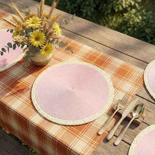 Pink Round Placemats Set of 8 - Woven Table Mats for Dining Room