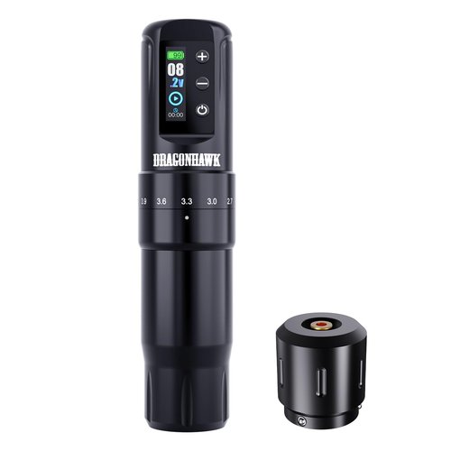 Dragonhawk Atom2 Pro Cordless Tattoo Pen Machine - 7 Storkes Length Professional Rotary Tattoo Gun for Lining Shading Mcore Motor 2000mAh Battery Power Supply (1 Battery)