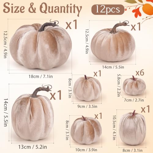 Artificial Velvet Pumpkins Set - Large Fake Halloween Decor, Champagne Variation