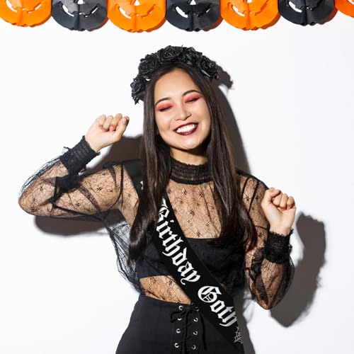 Halloween Goth Sash with Glitter White Text - Spooky Birthday Accessories