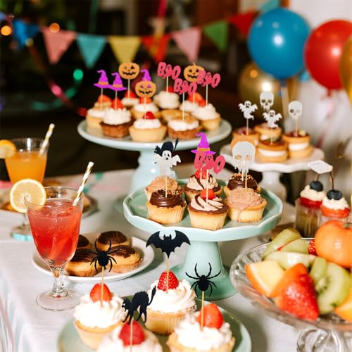 Halloween Cake Decorations Boo 24PCS Ghosts Bats Skeletons Spiders Cake Picks