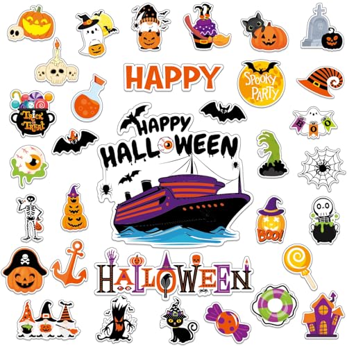 Halloween Cruise Door Magnets Set - 33 Magnetic Decorations for Ship & Refrigerator