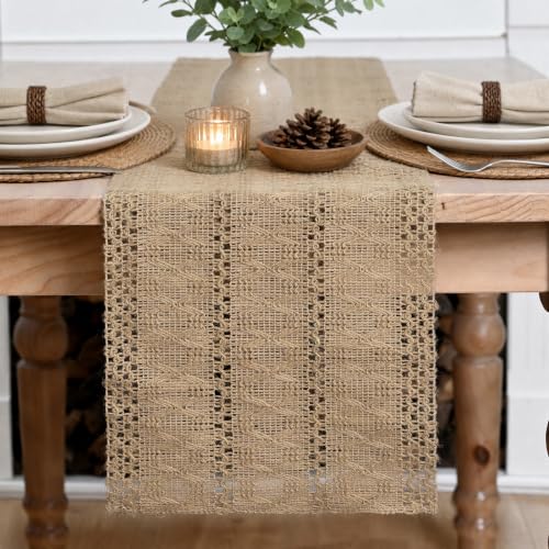 Farmhouse Linen Woven Table Runner 12x48 Inch - Durable Home Decor