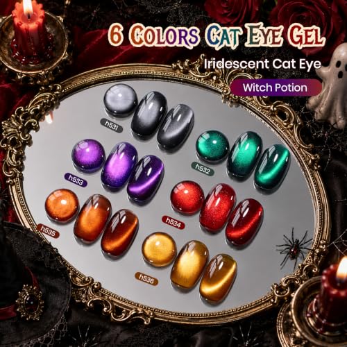 Beetles Halloween Cat Eye Gel Nail Polish Set - Witch Potion 6 Colors - Variation A