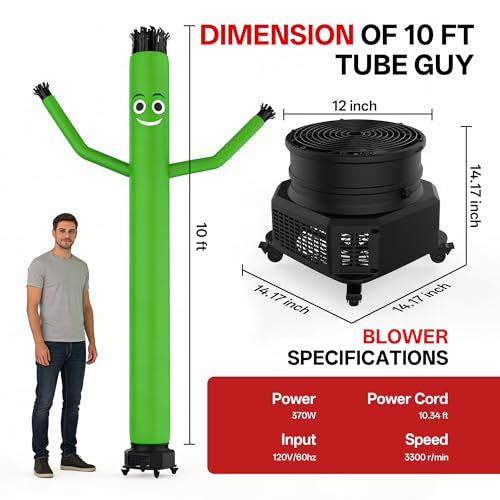 10 ft Inflatable Tube Man with Blower Fan - Wavy Wacky Tube for Outdoor Decoration - Green / 10ft
