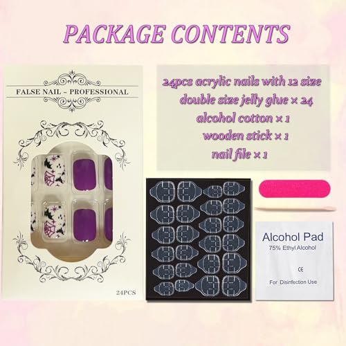 Halloween Short Square Press On Nails with Spider Web Ghost Bat Design - Style15