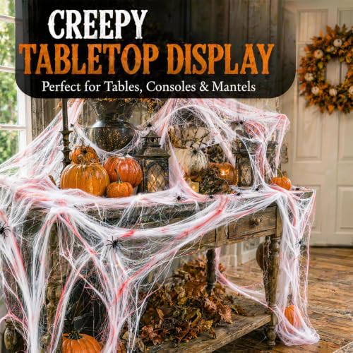 Bloody Spider Web Halloween Decorations Set - 1600 Sq Ft with 120 Spiders